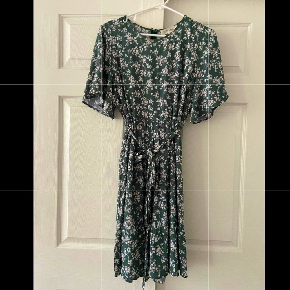 green brass & roe floral dress